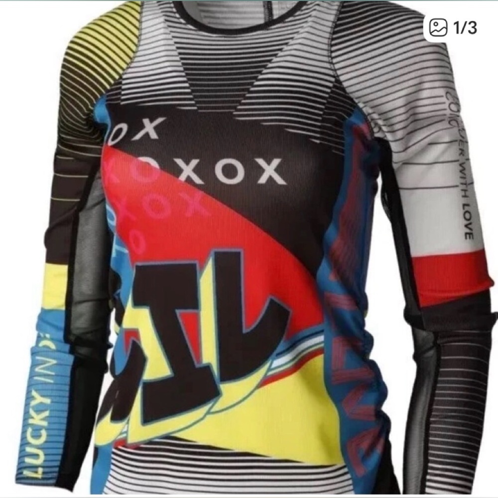 NWT Small Lucky in Love Future Retro MultiColor Long Sleeve tennis top.